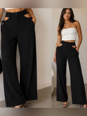 . Superdown Benny Cut Out Black High Waist Wide Leg Pants